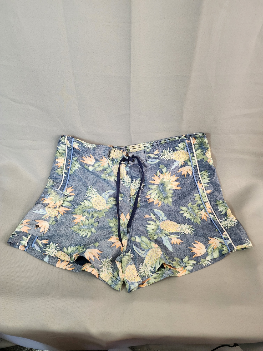 raya sun Pineapple Floral Athletic Shorts - Blue with Pastel Yellow & Green